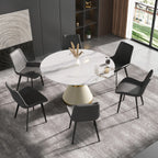 Table de salle à manger Marbella en pierre frittée | Ronde, 53 cm, blanc brillant, avec piètement recouvert de cuir