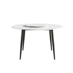 Table de salle à manger Marbella en pierre frittée | Ronde, 53 cm, blanc brillant, avec piètement en métal et plateau tournant