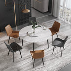 Table de salle à manger Marbella en pierre frittée | Ronde, 53 cm, blanc brillant, avec piètement en métal et plateau tournant