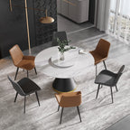 Table de salle à manger Marbella en pierre frittée | Ronde, 53 cm, blanc brillant, avec piètement en métal et plateau tournant