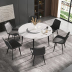 Table de salle à manger Marbella en pierre frittée | Ronde, 53 cm, blanc brillant, avec piètement en métal et plateau tournant