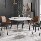 Table de salle à manger Marbella en pierre frittée | Ronde, 53 cm, blanc brillant, avec piètement en métal et plateau tournant