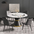 Table de salle à manger Marbella en pierre frittée | Ronde, 53 cm, blanc brillant, avec piètement en métal et plateau tournant