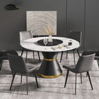Table de salle à manger Marbella en pierre frittée | Ronde, 53 cm, blanc brillant, avec piètement en métal et plateau tournant