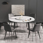 Table de salle à manger Marbella en pierre frittée | Ronde, 53 cm, blanc brillant, avec piètement en métal et plateau tournant
