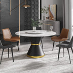 Table de salle à manger Marbella en pierre frittée | Ronde, 53 cm, blanc brillant, avec piètement en métal et plateau tournant