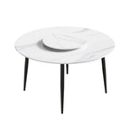 Table de salle à manger Marbella en pierre frittée | Ronde, 53 cm, blanc brillant, avec piètement en métal et plateau tournant