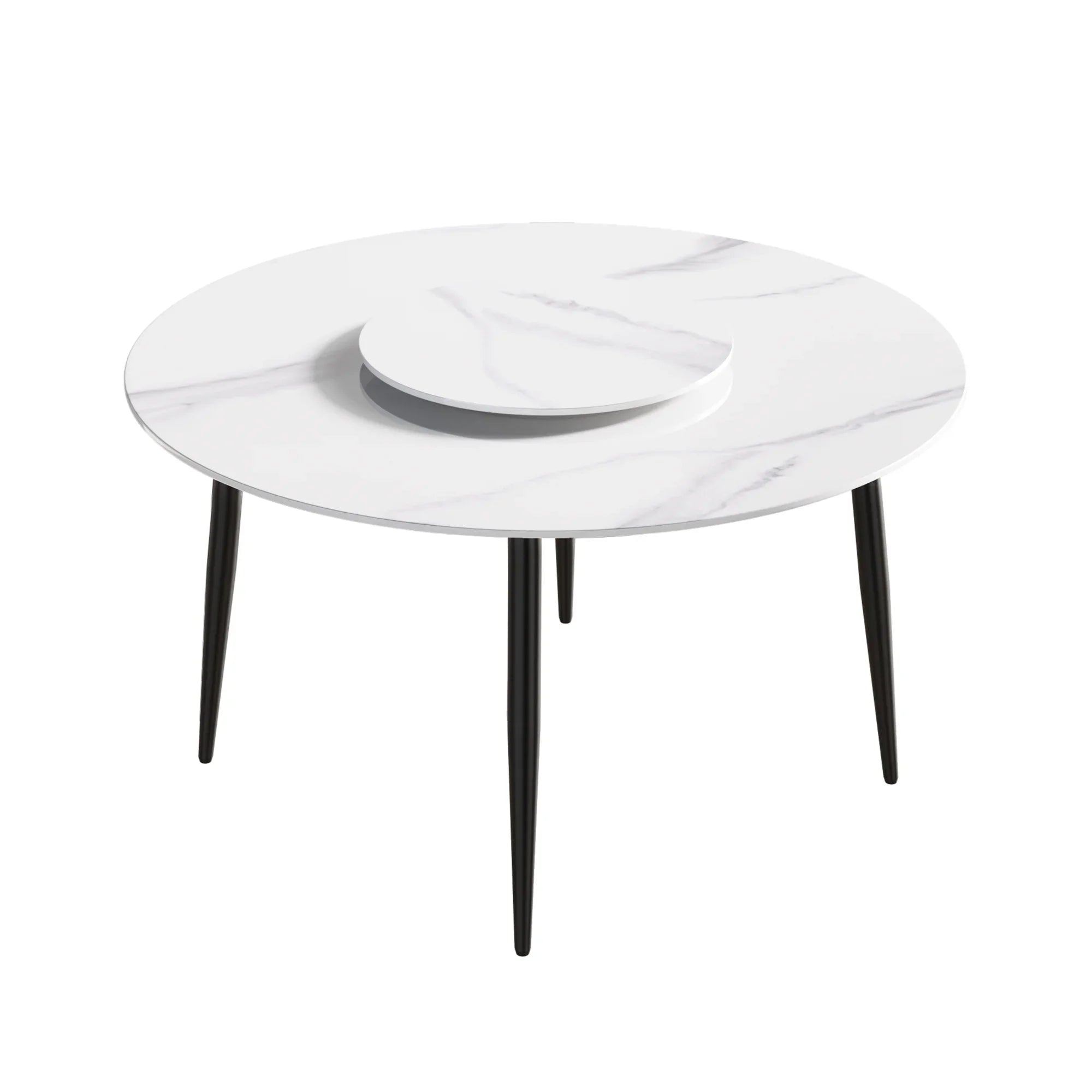 Table de salle à manger Marbella en pierre frittée | Ronde, 53 cm, blanc brillant, avec piètement en métal et plateau tournant