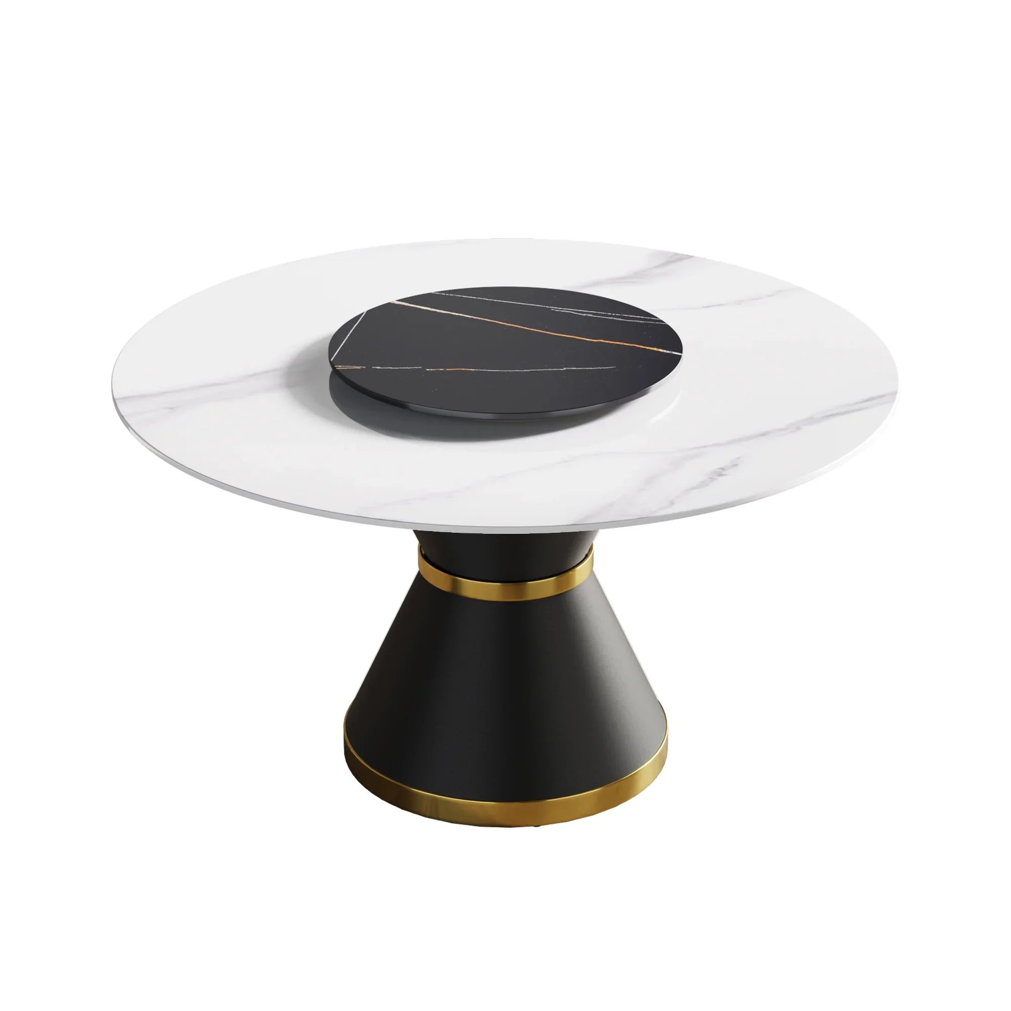 Table de salle à manger Marbella en pierre frittée | Ronde, 53 cm, blanc brillant, avec piètement en métal et plateau tournant
