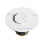 Table de salle à manger Marbella en pierre frittée | Ronde, 53 cm, blanc brillant, avec piètement en métal et plateau tournant