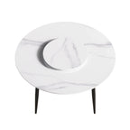 Table de salle à manger Marbella en pierre frittée | Ronde, 53 cm, blanc brillant, avec piètement en métal et plateau tournant