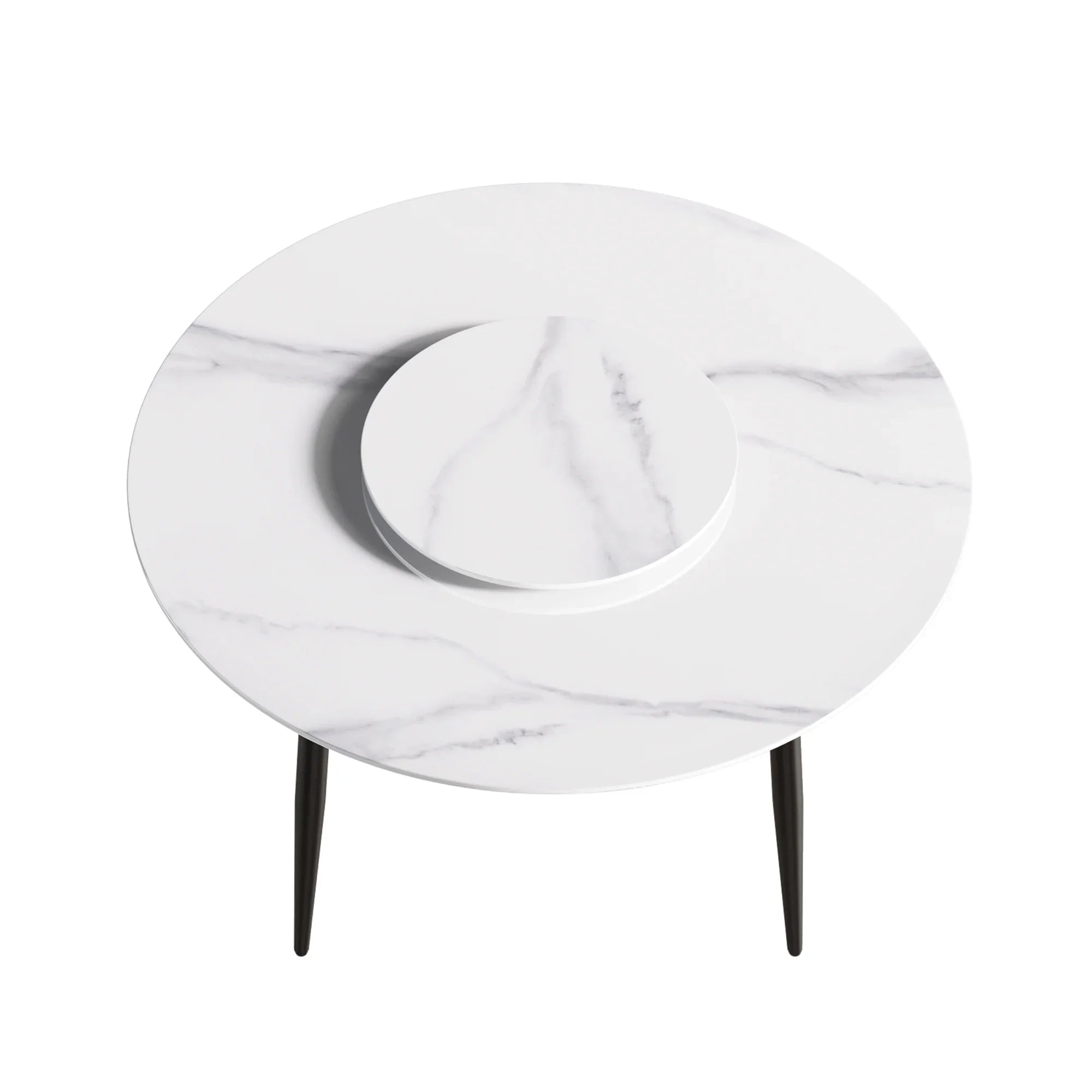 Table de salle à manger Marbella en pierre frittée | Ronde, 53 cm, blanc brillant, avec piètement en métal et plateau tournant