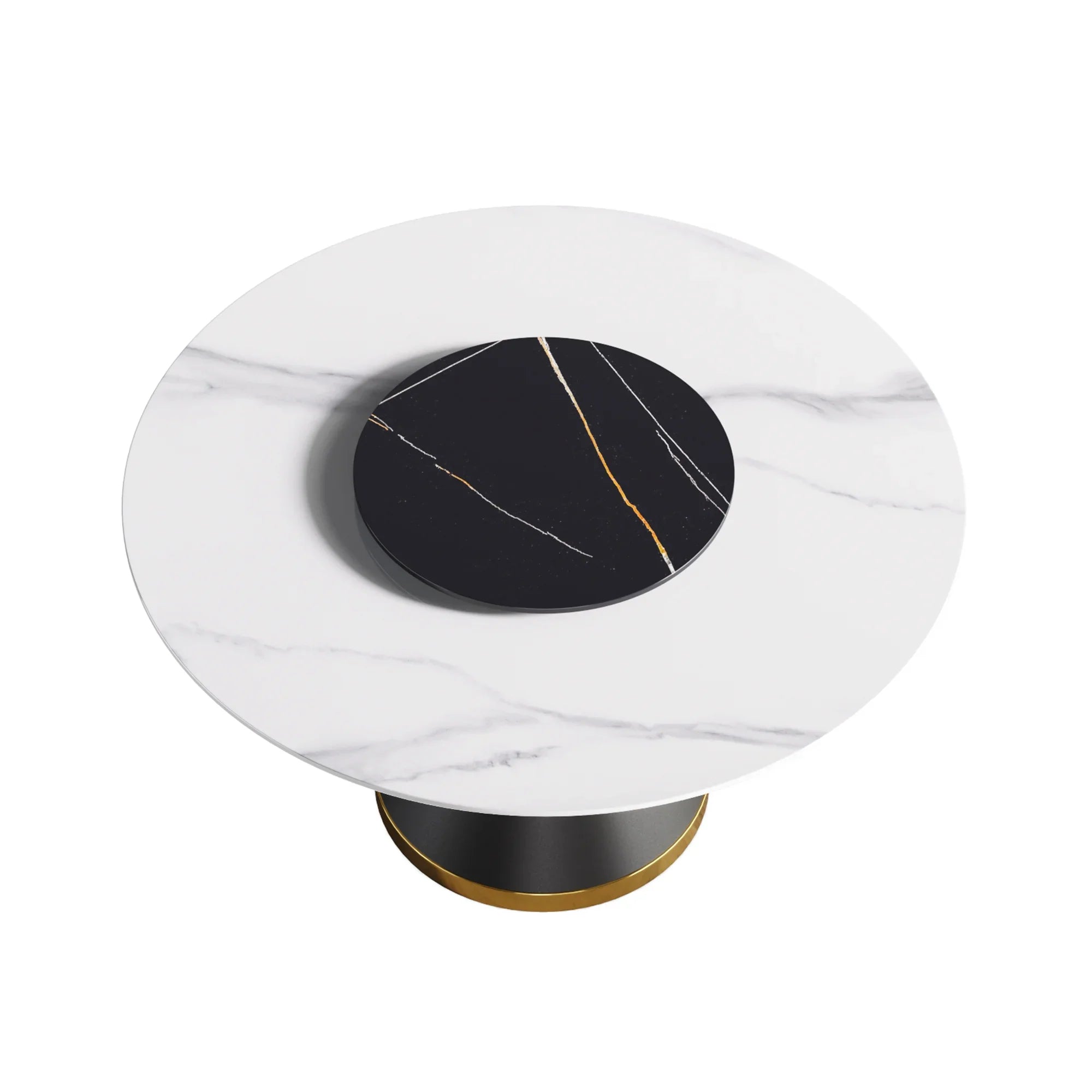 Table de salle à manger Marbella en pierre frittée | Ronde, 53 cm, blanc brillant, avec piètement en métal et plateau tournant