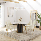 Table de salle à manger Marbella en pierre frittée | Ronde 53 cm, blanc brillant, avec piètement en métal