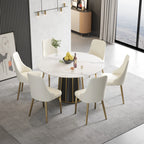Table de salle à manger Marbella en pierre frittée | Ronde 53 cm, blanc brillant, avec piètement en métal