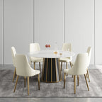 Table de salle à manger Marbella en pierre frittée | Ronde 53 cm, blanc brillant, avec piètement en métal