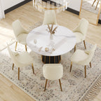 Table de salle à manger Marbella en pierre frittée | Ronde 53 cm, blanc brillant, avec piètement en métal