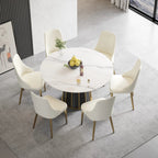 Table de salle à manger Marbella en pierre frittée | Ronde 53 cm, blanc brillant, avec piètement en métal