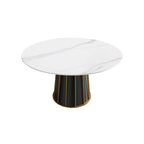 Table de salle à manger Marbella en pierre frittée | Ronde 53 cm, blanc brillant, avec piètement en métal