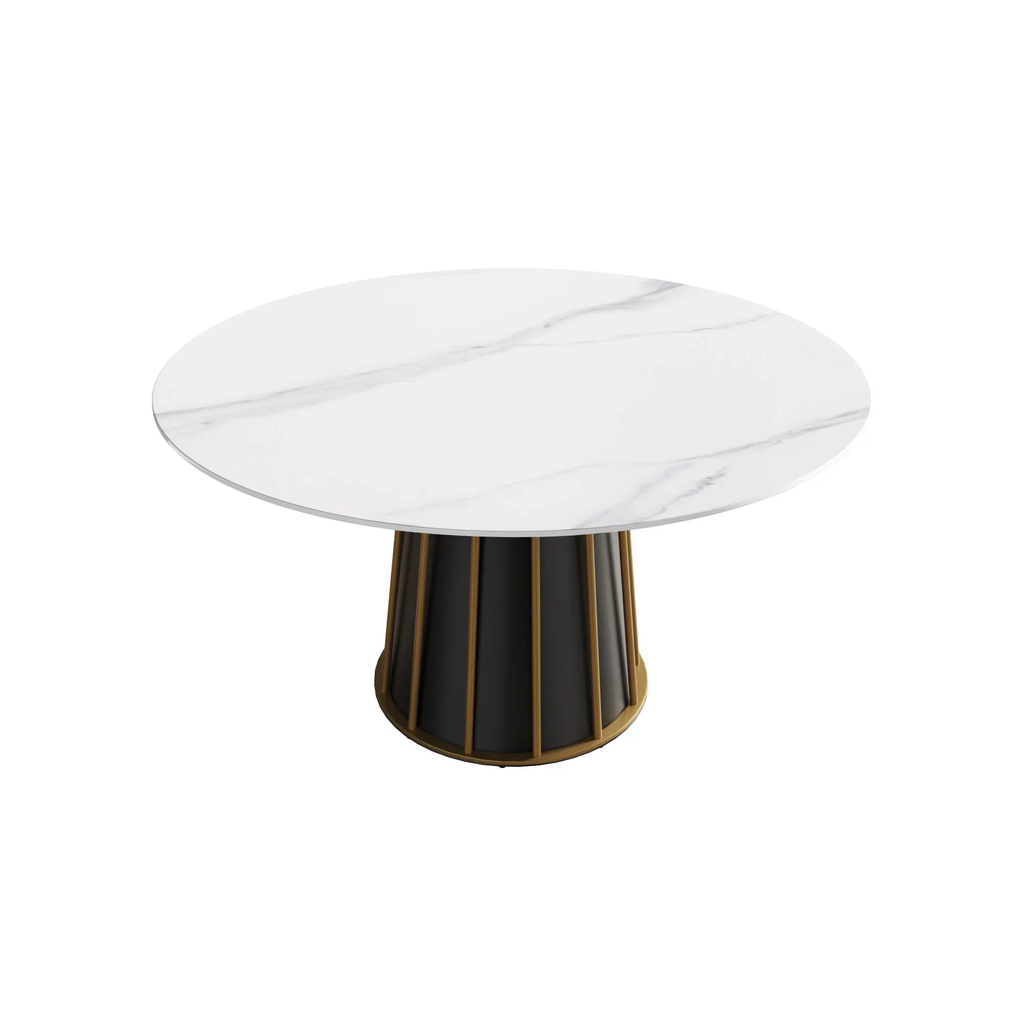 Table de salle à manger Marbella en pierre frittée | Ronde 53 cm, blanc brillant, avec piètement en métal