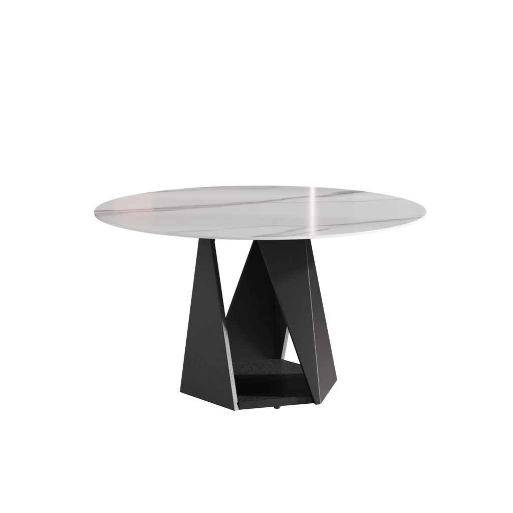 Table de salle à manger Marbella en pierre frittée | Ronde 53 cm, blanc brillant, avec piètement en métal