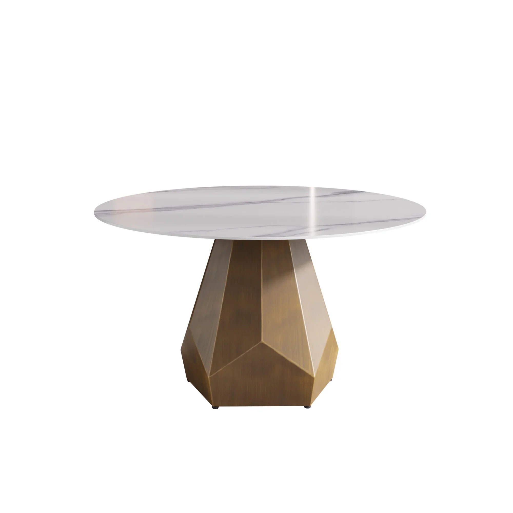 Table de salle à manger Marbella en pierre frittée | Ronde 53 cm, blanc brillant, avec piètement en métal