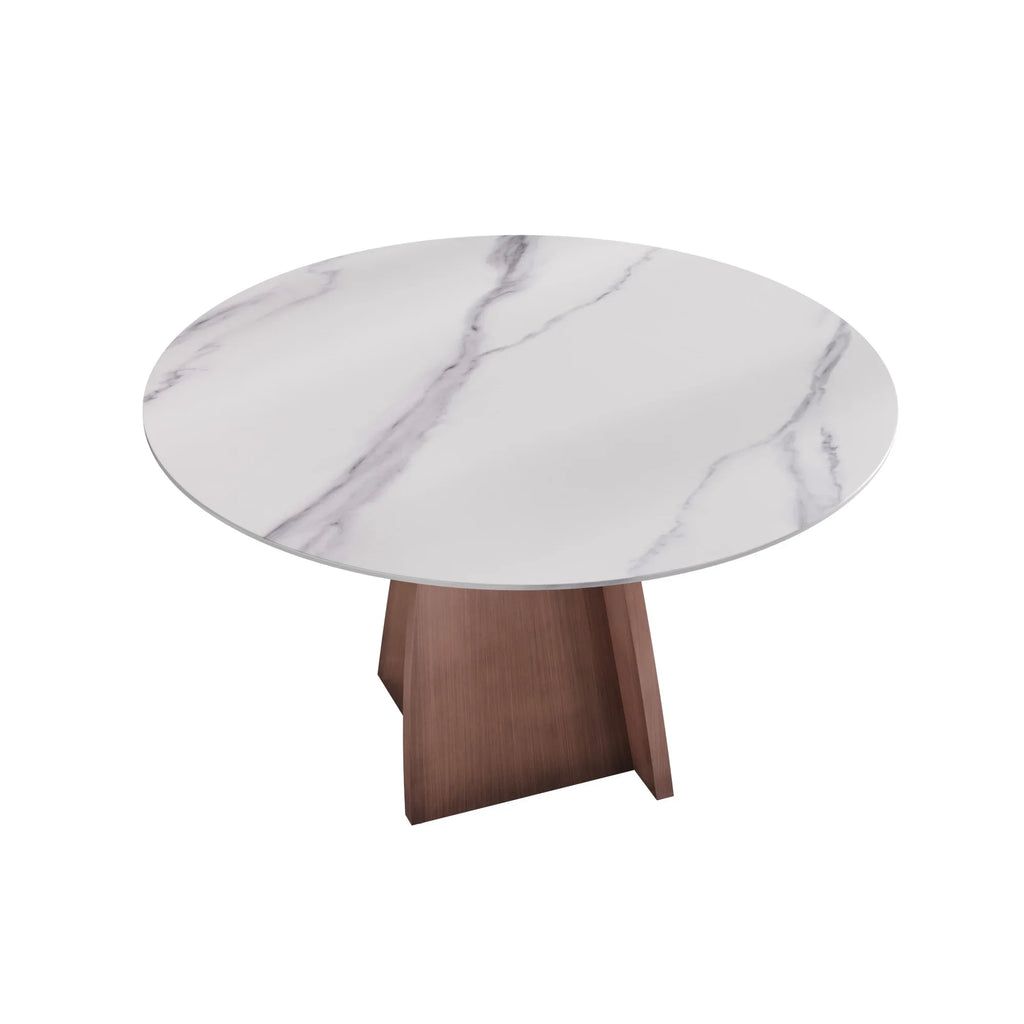 Table de salle à manger Marbella en pierre frittée | Ronde 53 cm, blanc brillant, avec piètement en métal