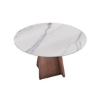 Table de salle à manger Marbella en pierre frittée | Ronde 53 cm, blanc brillant, avec piètement en métal