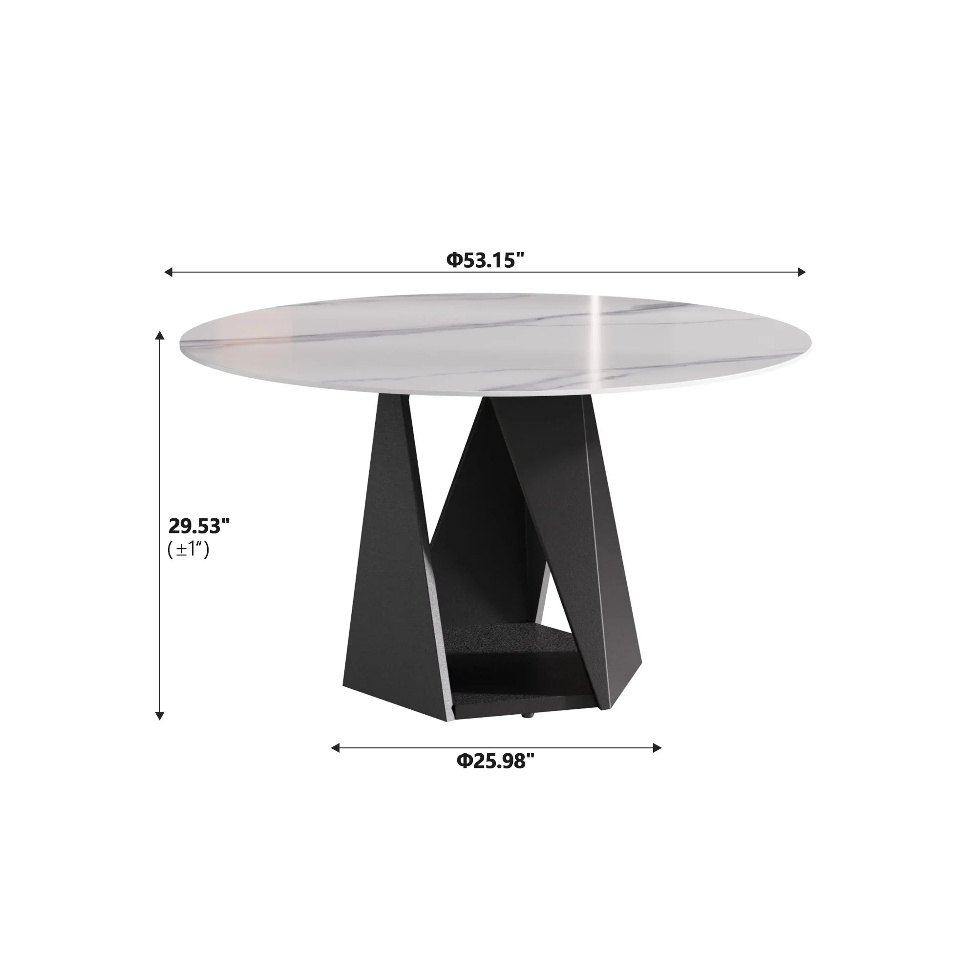 Table de salle à manger Marbella en pierre frittée | Ronde 53 cm, blanc brillant, avec piètement en métal