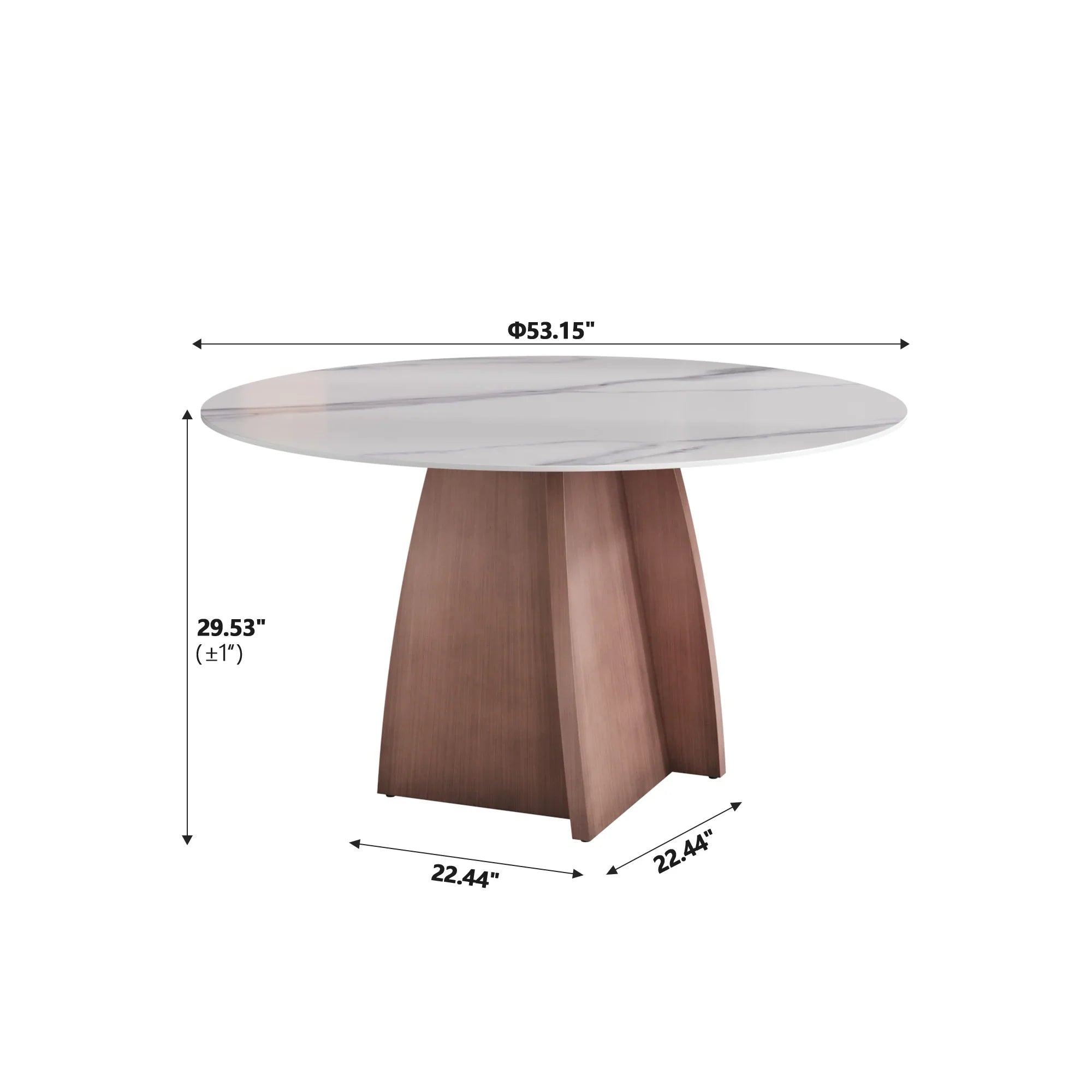 Table de salle à manger Marbella en pierre frittée | Ronde 53 cm, blanc brillant, avec piètement en métal