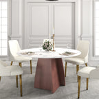 Table de salle à manger Marbella en pierre frittée | Ronde 53 cm, blanc brillant, avec piètement en métal