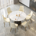 Table de salle à manger Marbella en pierre frittée | Ronde 53 cm, blanc brillant, avec piètement en métal