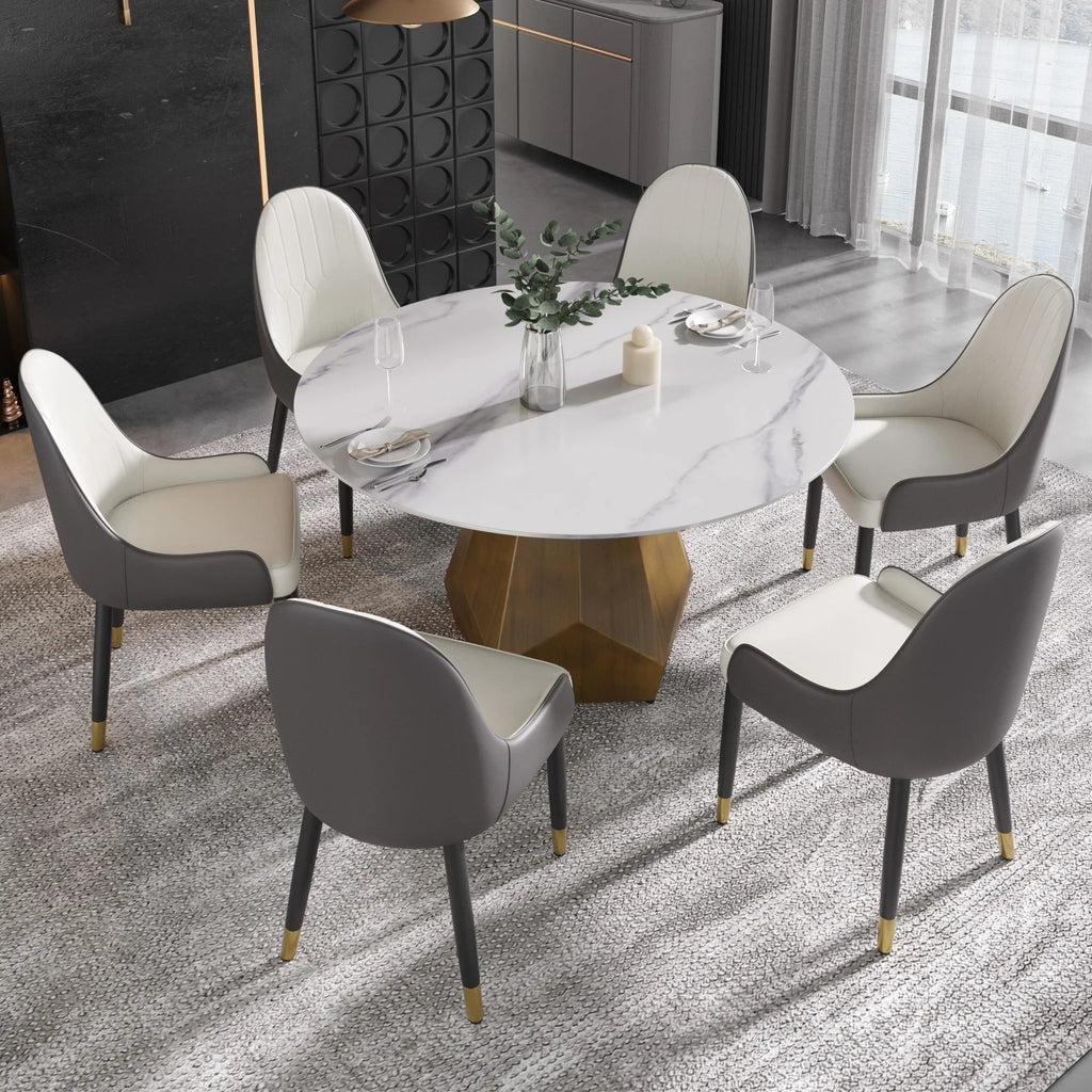 Table de salle à manger Marbella en pierre frittée | Ronde 53 cm, blanc brillant, avec piètement en métal
