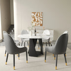 Table de salle à manger Marbella en pierre frittée | Ronde 53 cm, blanc brillant, avec piètement en métal