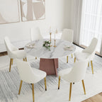 Table de salle à manger Marbella en pierre frittée | Ronde 53 cm, blanc brillant, avec piètement en métal