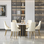 Table de salle à manger Marbella en pierre frittée | Ronde 53 cm, blanc brillant, avec piètement en métal