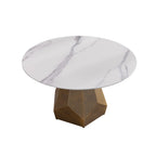 Table de salle à manger Marbella en pierre frittée | Ronde 53 cm, blanc brillant, avec piètement en métal