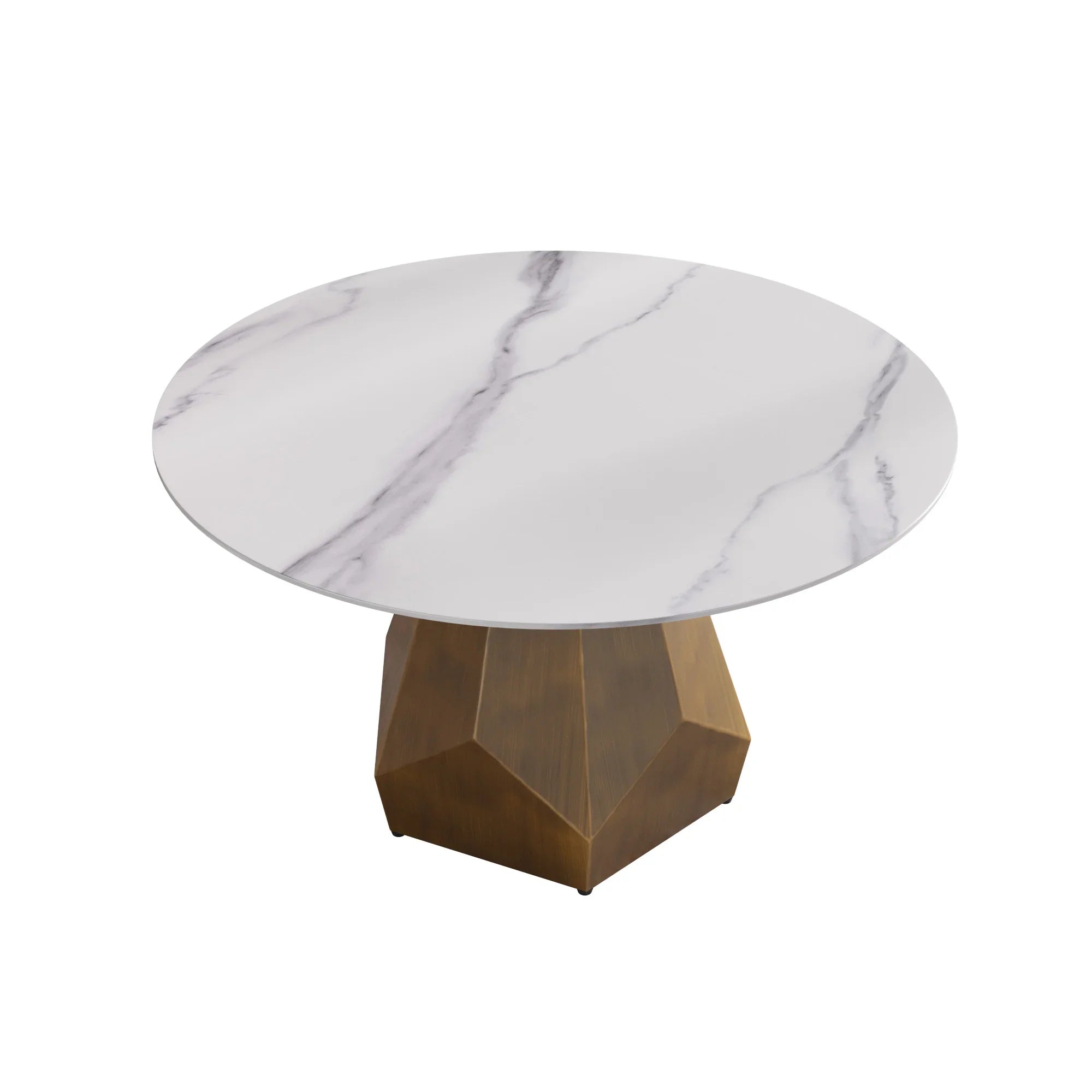Table de salle à manger Marbella en pierre frittée | Ronde 53 cm, blanc brillant, avec piètement en métal
