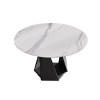 Table de salle à manger Marbella en pierre frittée | Ronde 53 cm, blanc brillant, avec piètement en métal