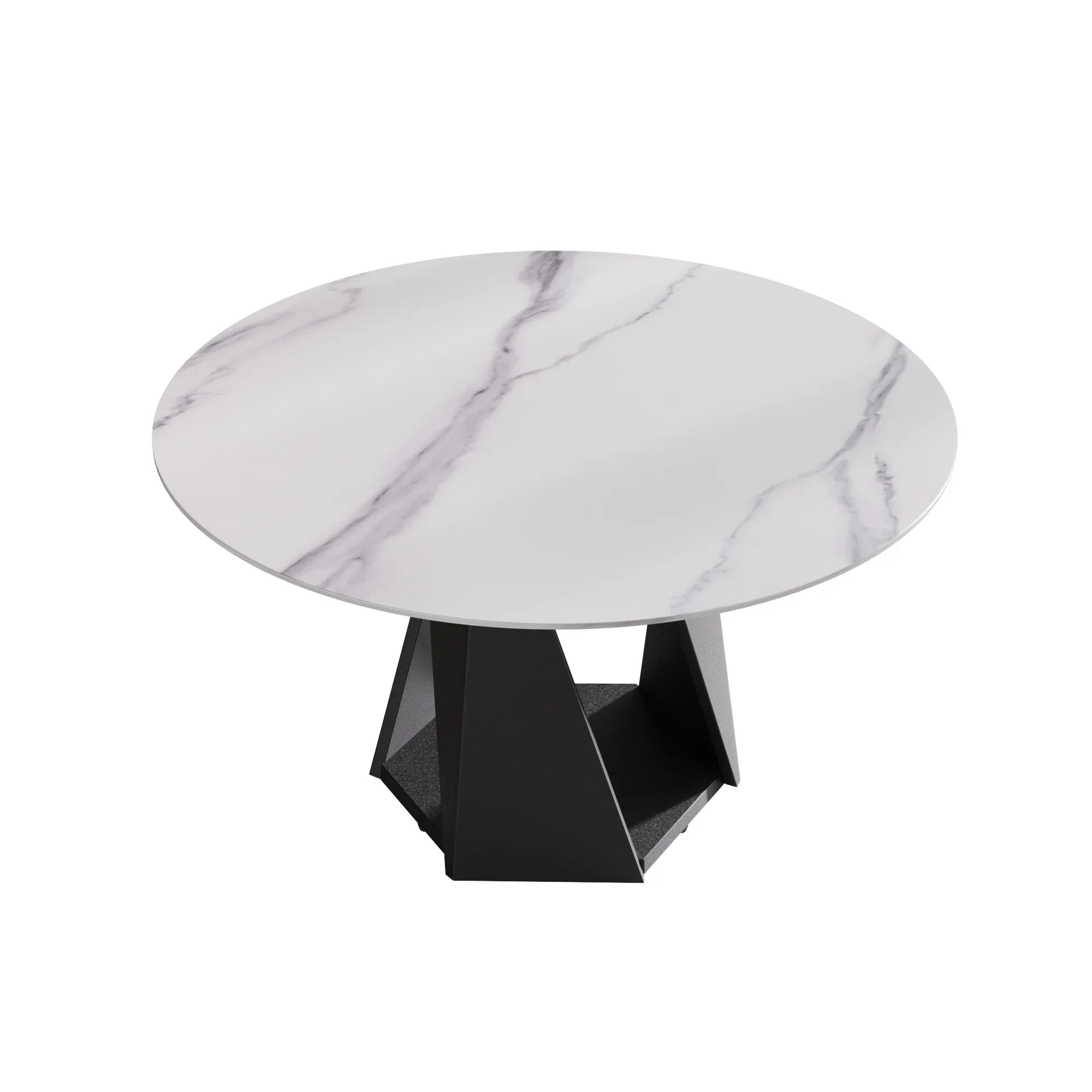 Table de salle à manger Marbella en pierre frittée | Ronde 53 cm, blanc brillant, avec piètement en métal