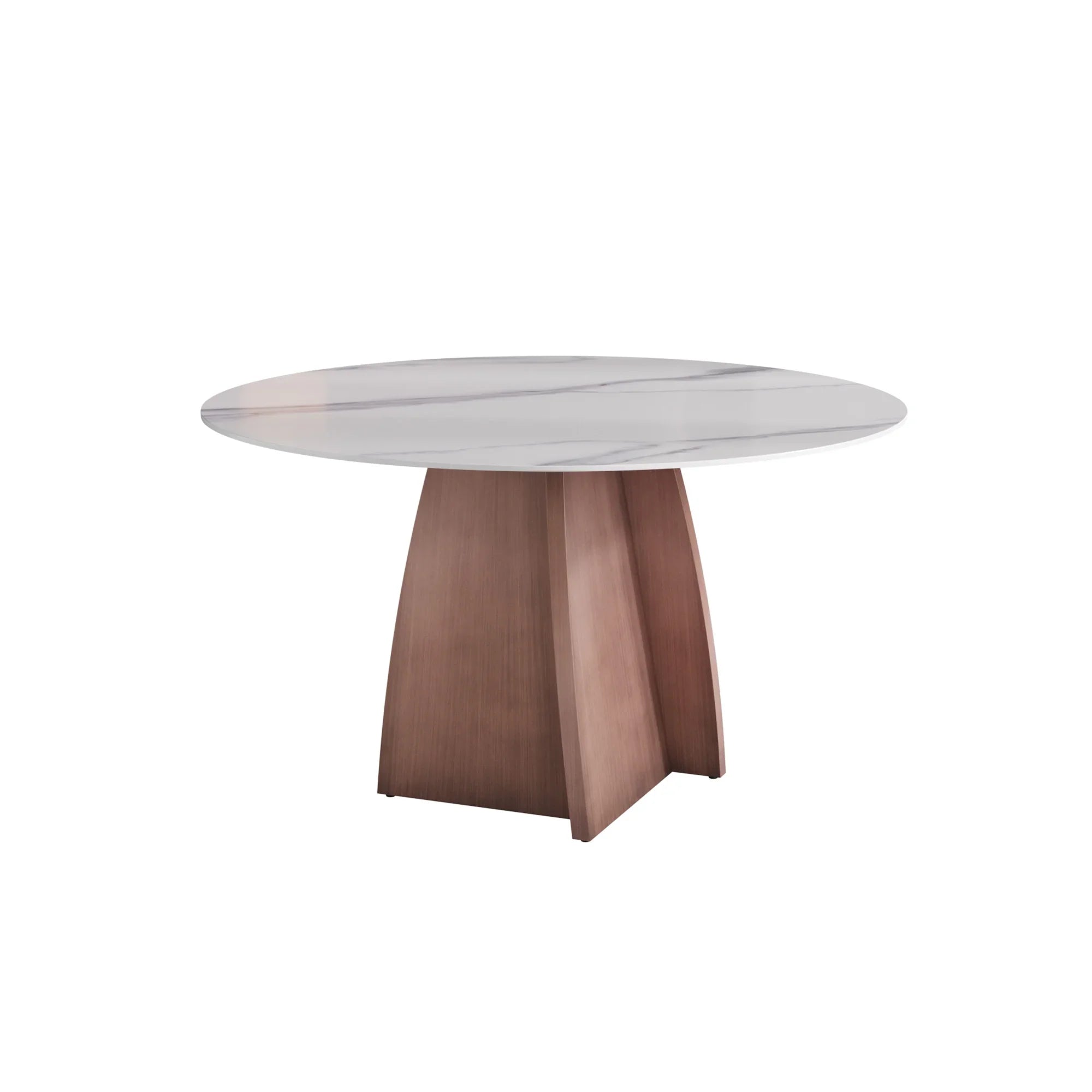 Table de salle à manger Marbella en pierre frittée | Ronde 53 cm, blanc brillant, avec piètement en métal