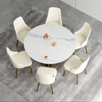 Table de salle à manger Marbella en pierre frittée | Ronde 53 cm, blanc brillant, avec piètement en métal