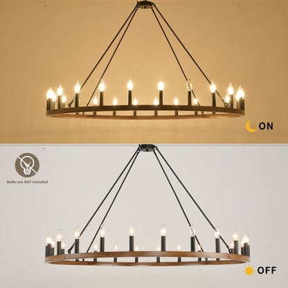 54-inch Round Wagon Wheel 24-light Chandelier