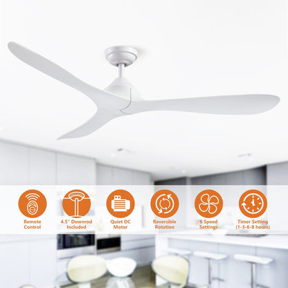 56 Modern Black 3-Blade Propeller DC Ceiling Fan with Remote