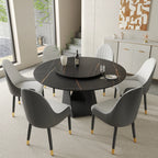 Table de salle à manger Marbella en pierre frittée | Ronde, 59 cm, noir mat, avec plateau tournant Lazy Susan