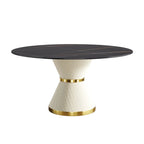 Table de salle à manger Marbella en pierre frittée | Ronde, 59 cm, noir mat, avec piètement recouvert de cuir