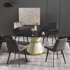 Table de salle à manger Marbella en pierre frittée | Ronde, 59 cm, noir mat, avec piètement recouvert de cuir