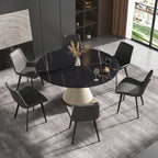 Table de salle à manger Marbella en pierre frittée | Ronde, 59 cm, noir mat, avec piètement recouvert de cuir