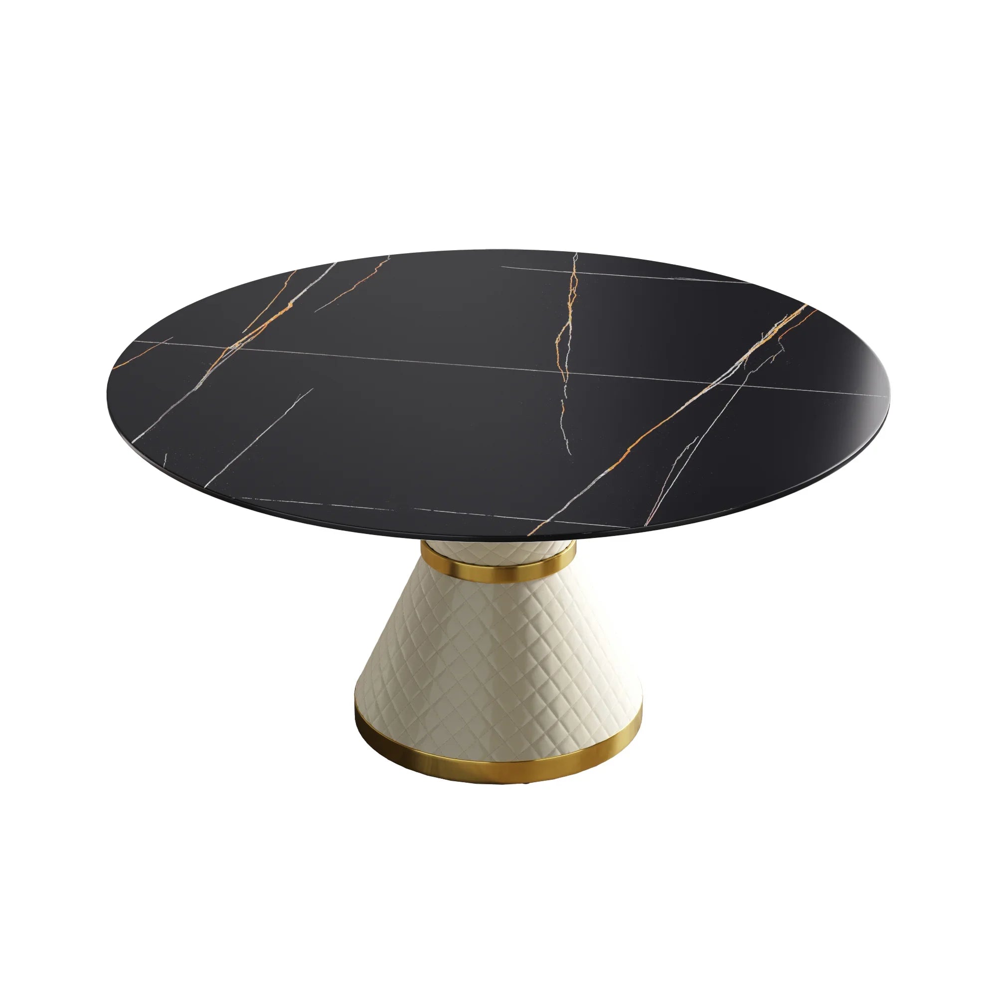 Table de salle à manger Marbella en pierre frittée | Ronde, 59 cm, noir mat, avec piètement recouvert de cuir