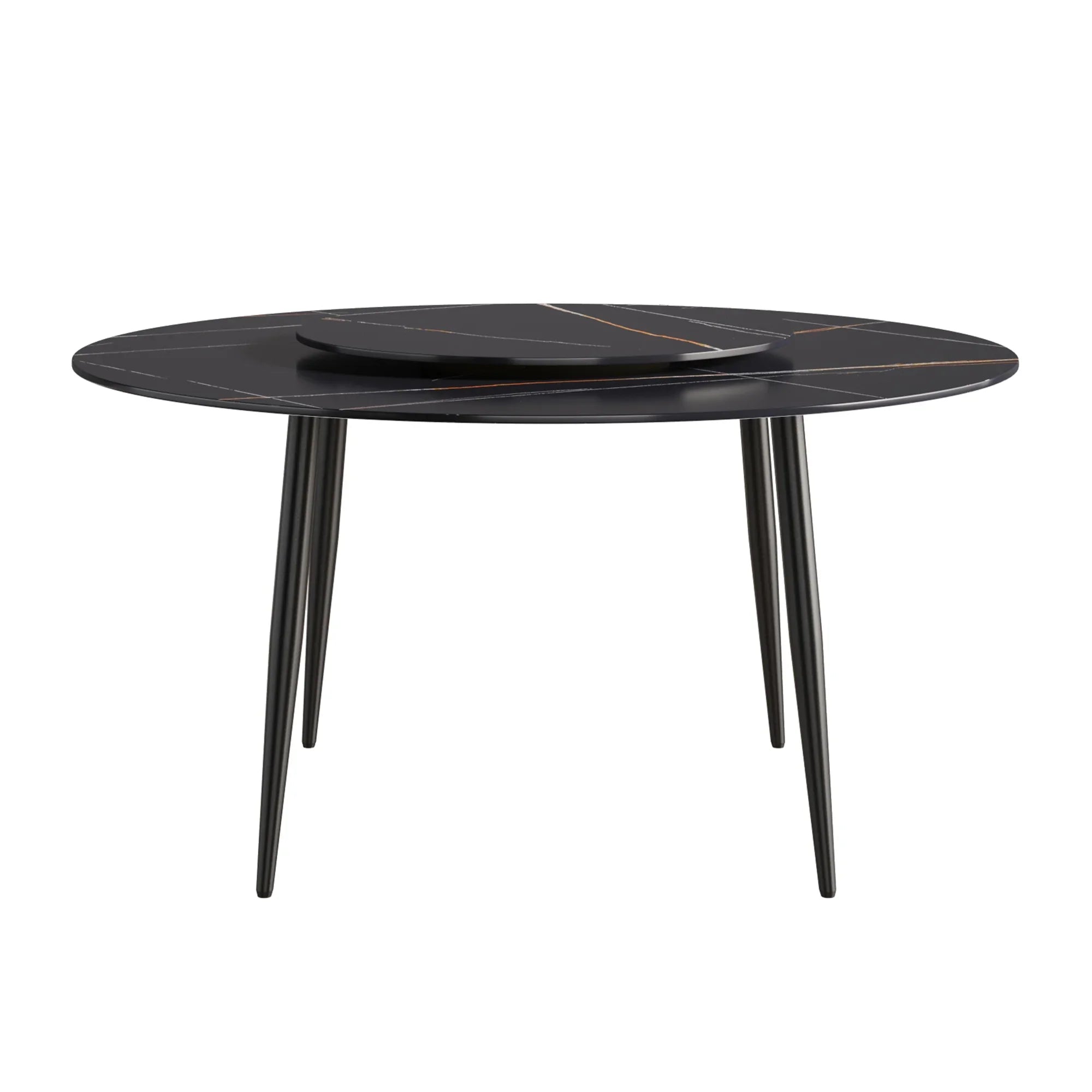 Table de salle à manger Marbella en pierre frittée | Ronde, 59 cm, noir mat, avec piètement en métal et plateau tournant